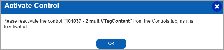 Error message displaying the activation to be done first from controls tab.