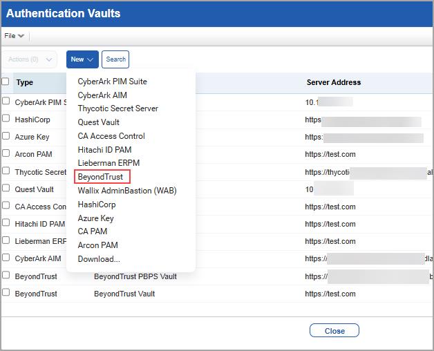 BeyondTrust in Authentication Vaults.