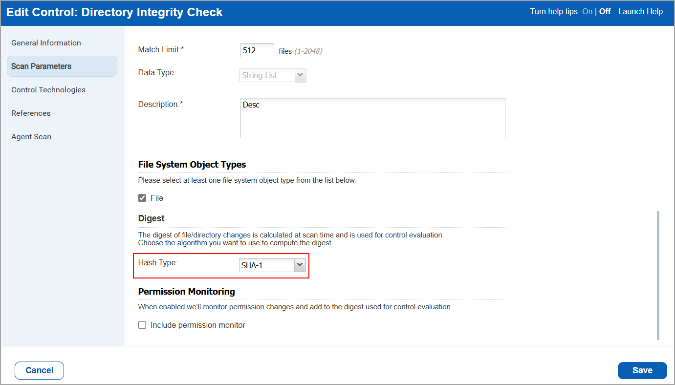 Existing control hash type displayed as SHA-1
