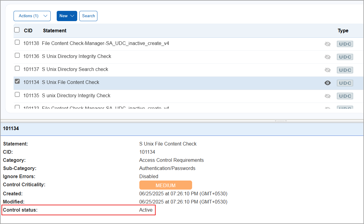 Control status displayed in the preview tab.