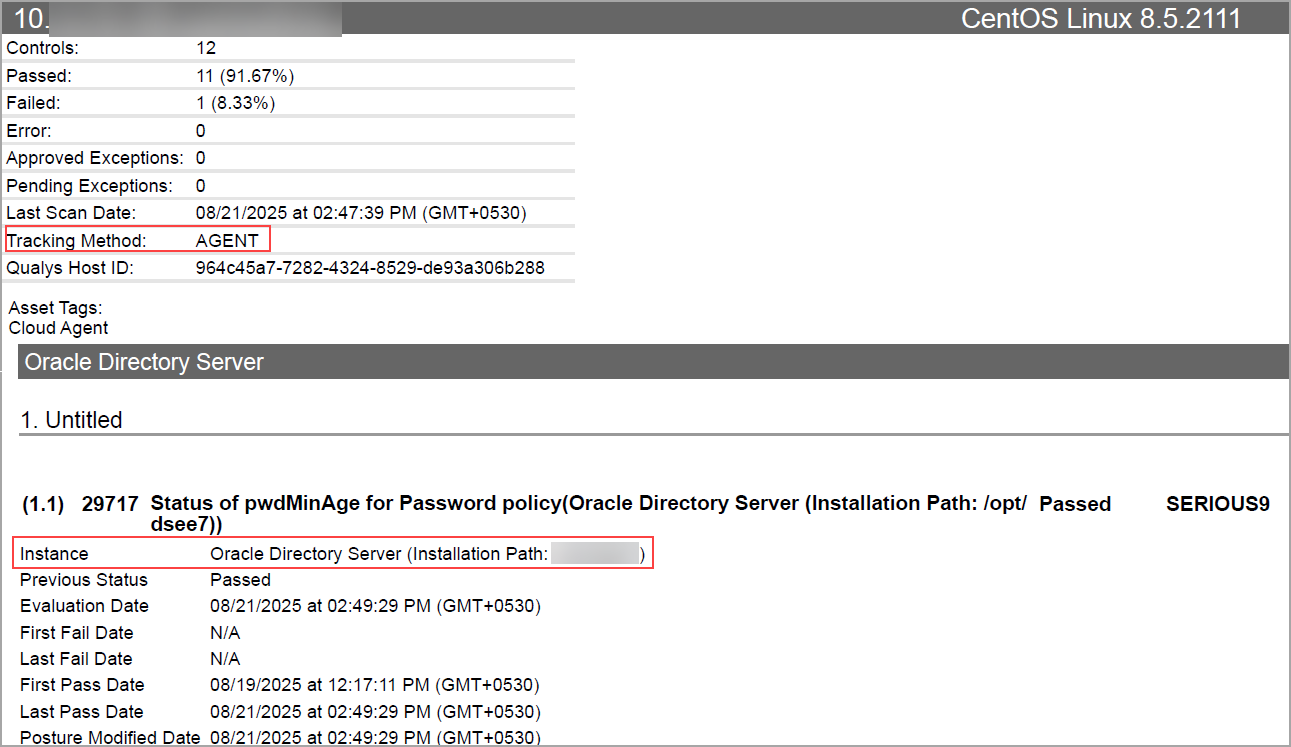 Agent report displaying the technology
