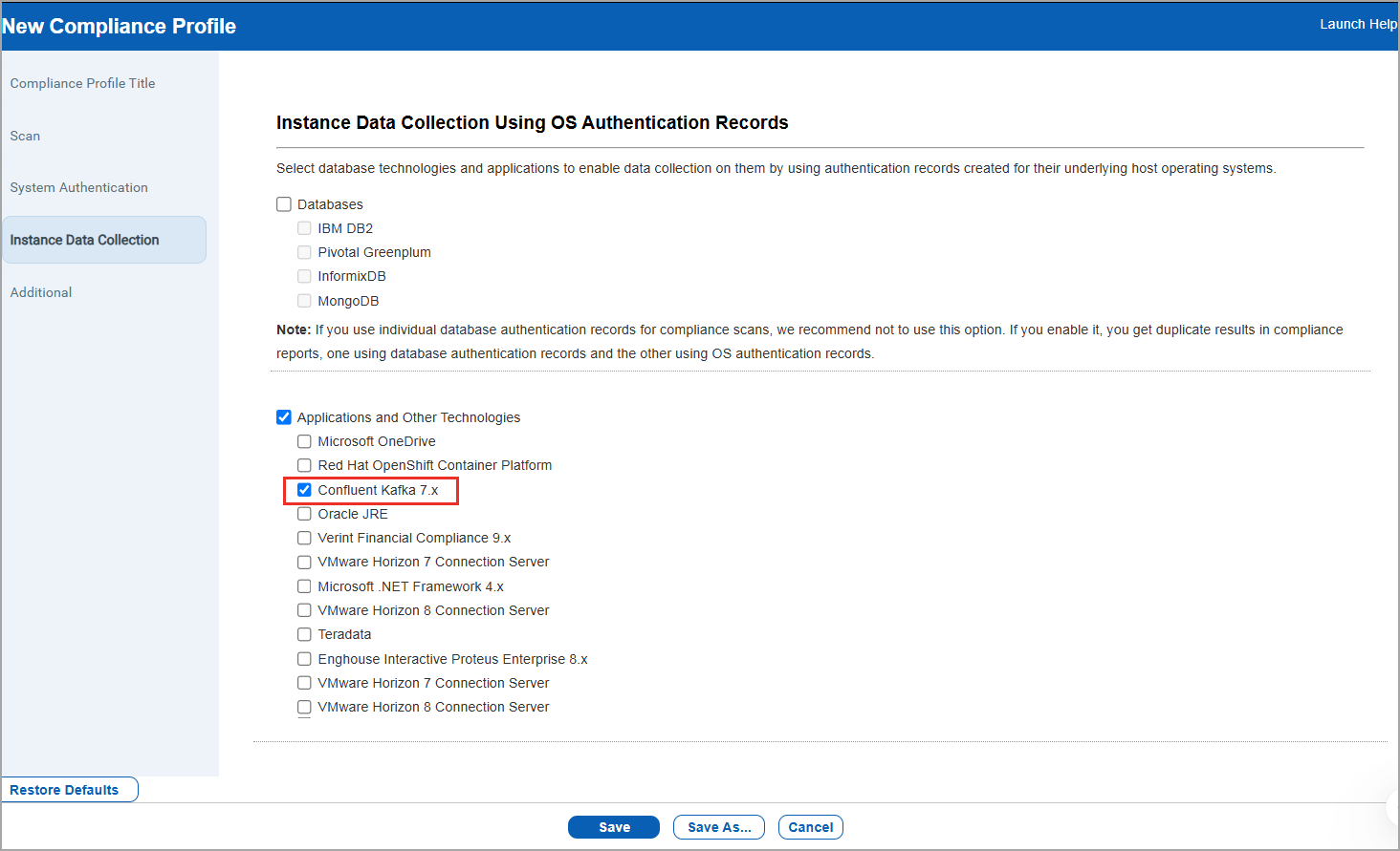 Select Option Profile as Confluent.