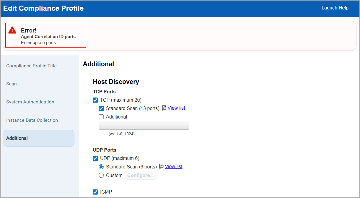 Error message displayed when you enter more than 5 ports.