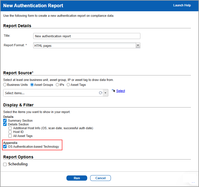 OS Authentication based Technology option under Display and Filter.