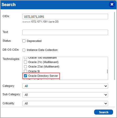 Oracle Directory Server option under Technologies.
