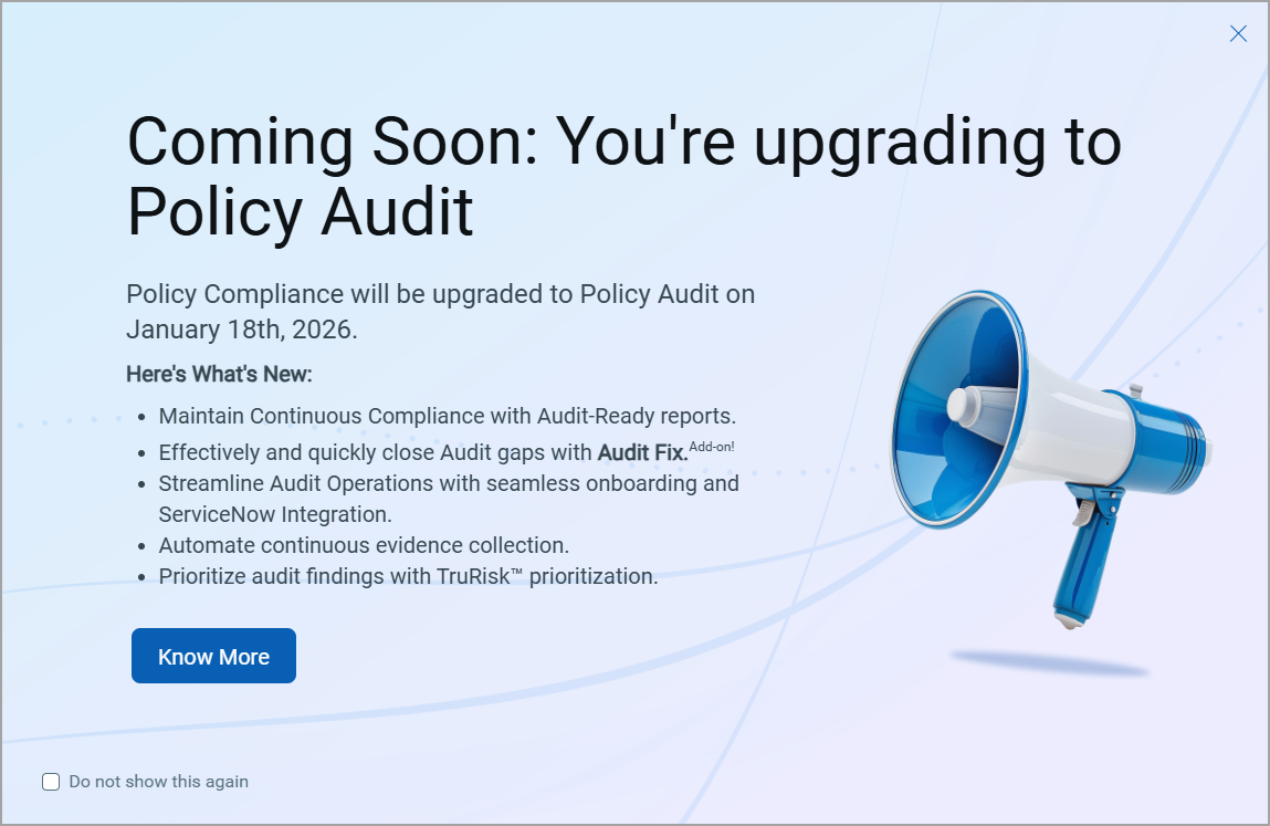 Pre notification displayed when logging into Policy Compliance.