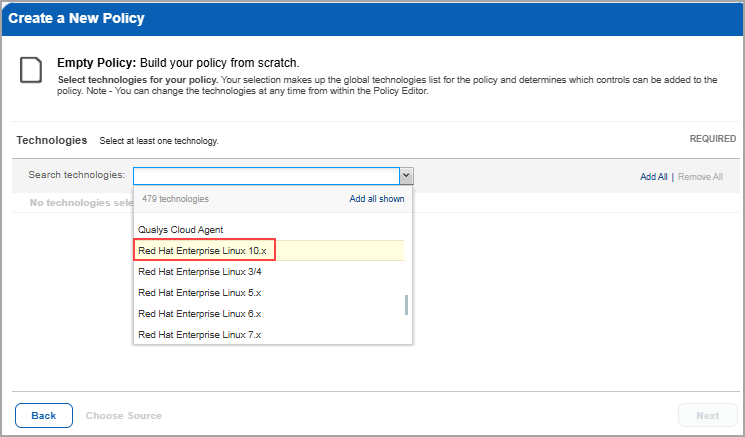 Select RedHat to create new policy.