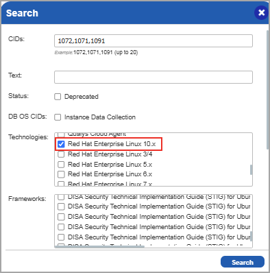 Select Red Hat Enterprise under search technology.