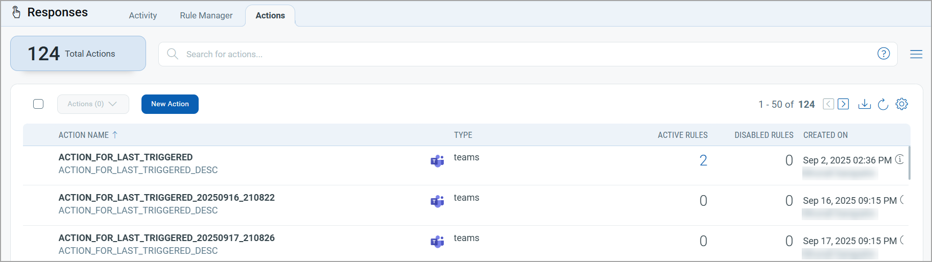 Actions tab under Responses.