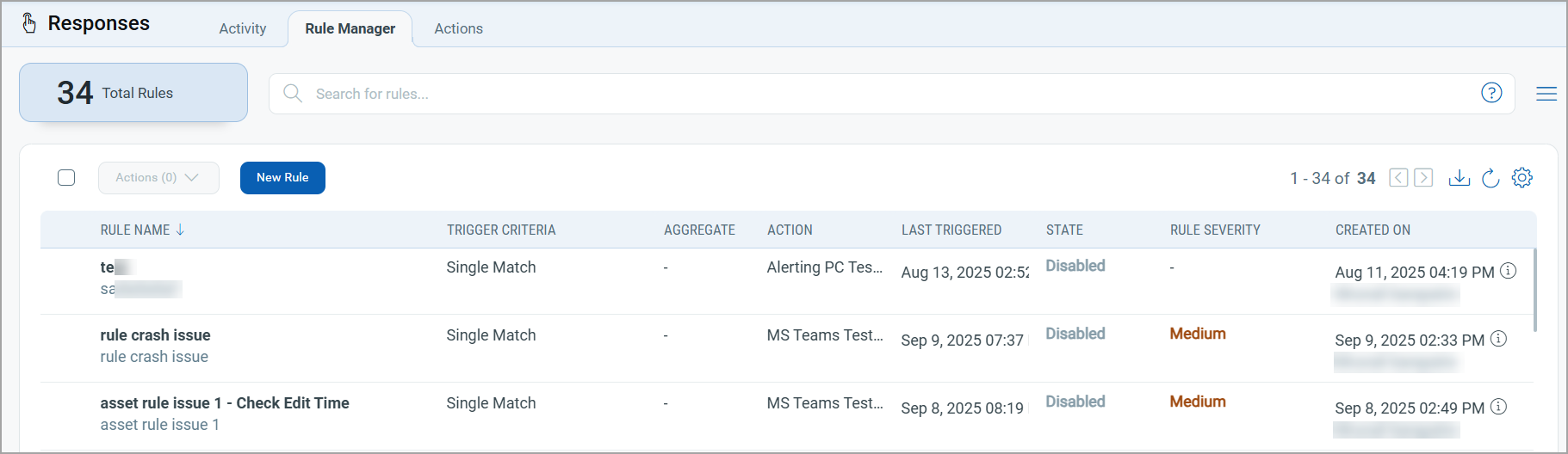 Rule Manager tab under Responses.