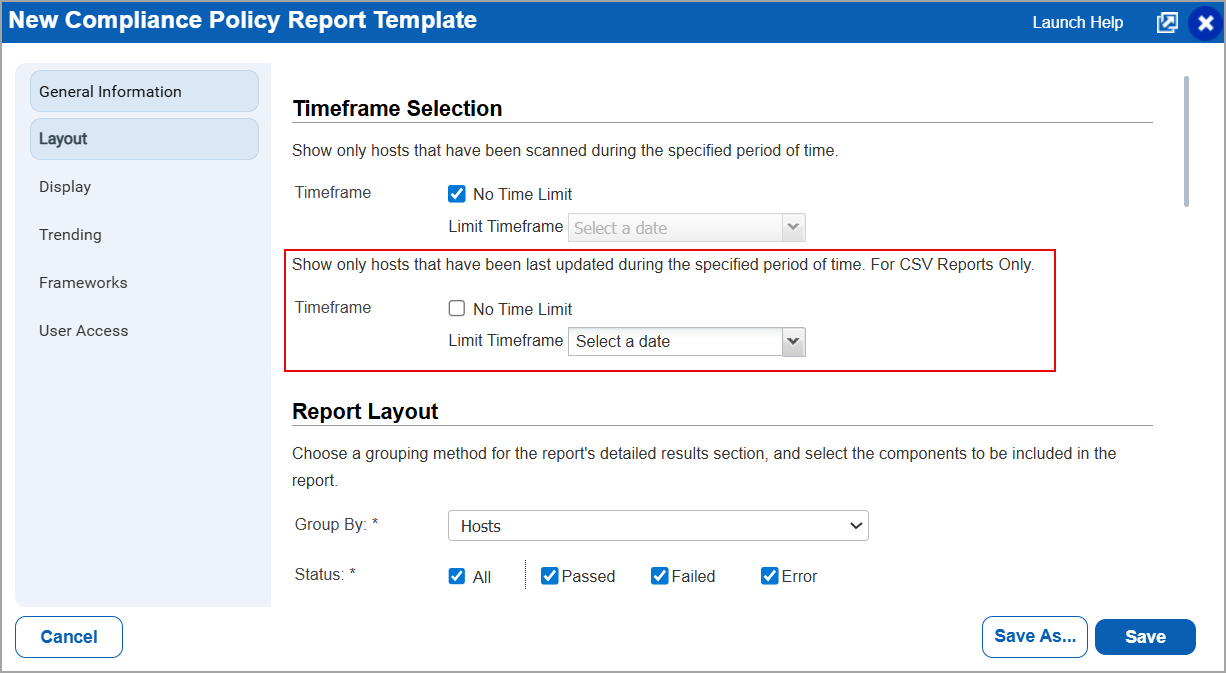 Create new Report template displaying with the last updated time frame.