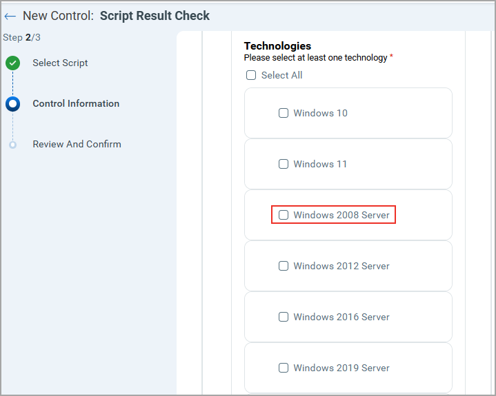 Select Windows2008 Server under Control Information.