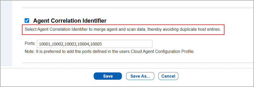 Agent Correlaion identifier section with updated message.
