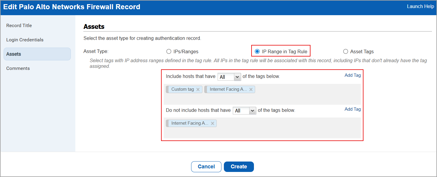 IP Range in tag rule on edit page.