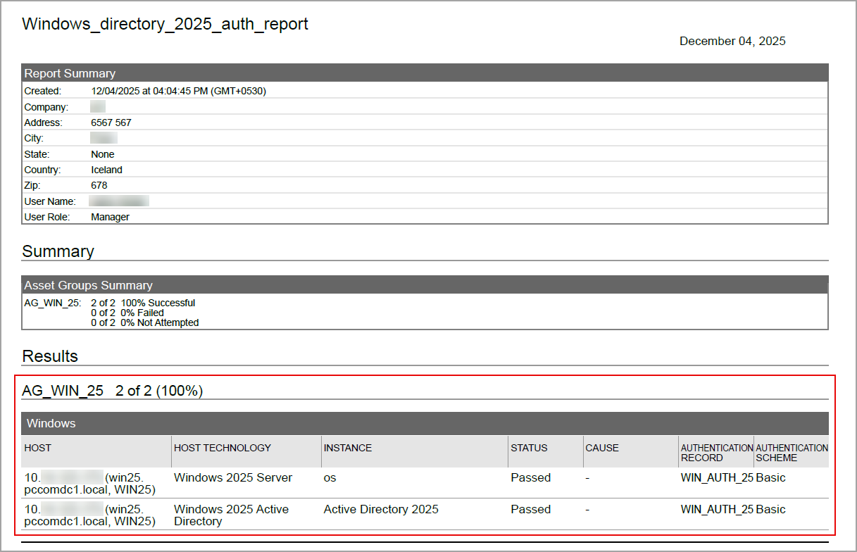 Authentication report.