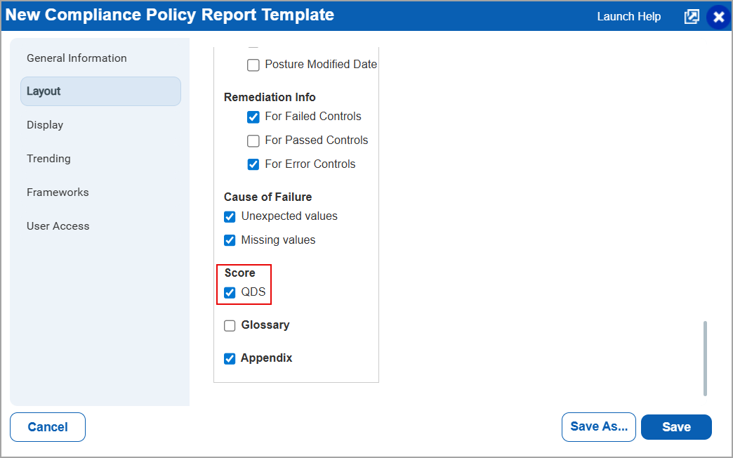 QDS option when creating new report template.