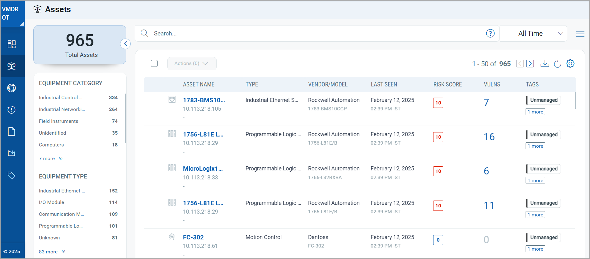 Consolidated view of ICS asset inventory