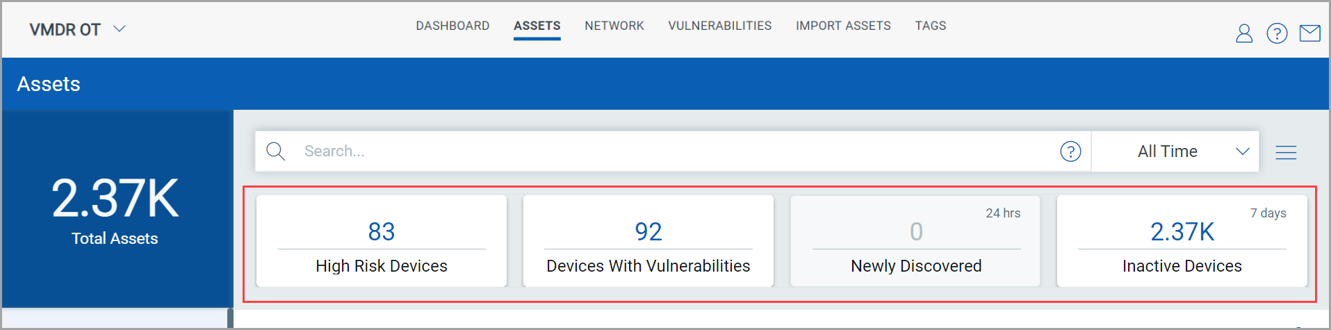 Clickable categories for asset listing