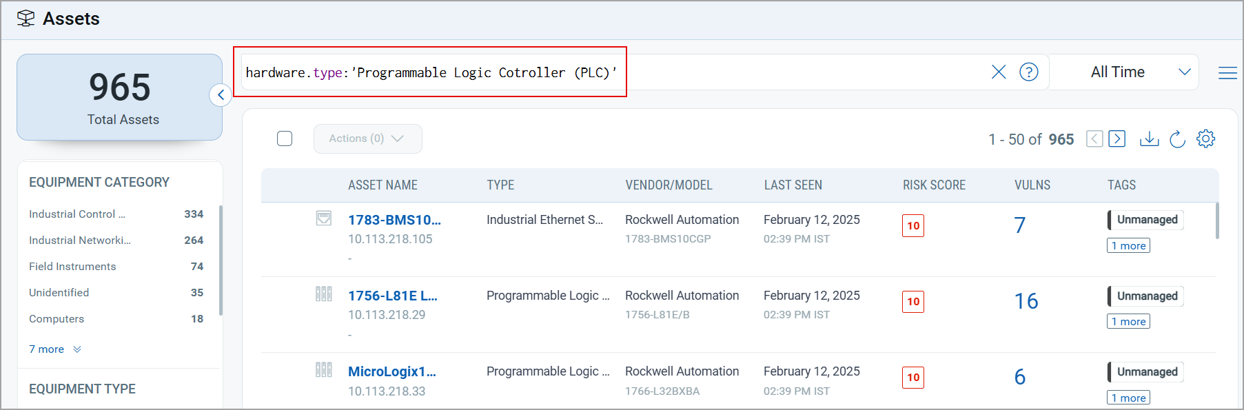 Search narrowed down to view PLCs only.