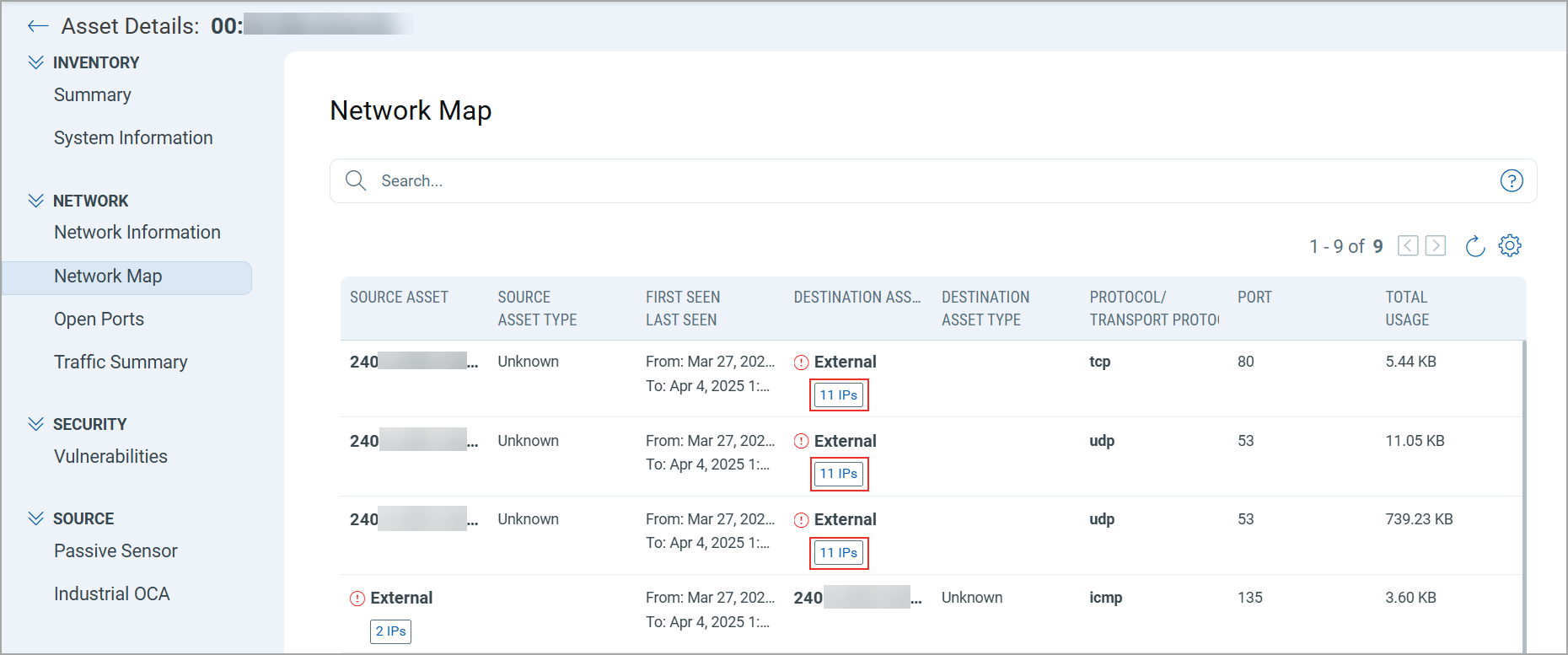 Assets Details page showing External IPs.