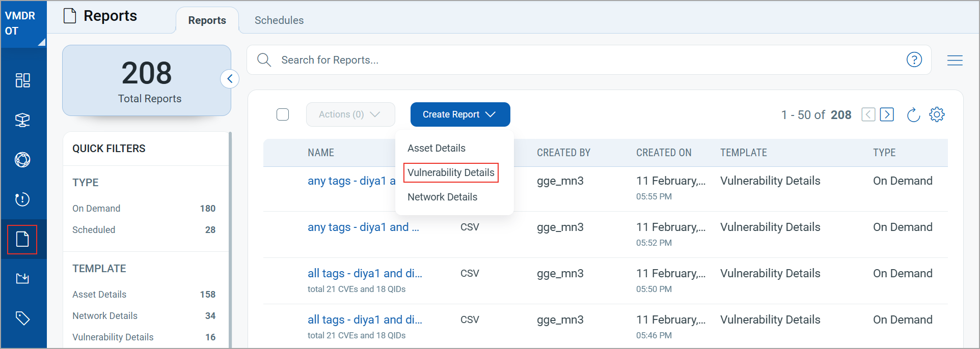 screen showing Create Vulnerability details button.