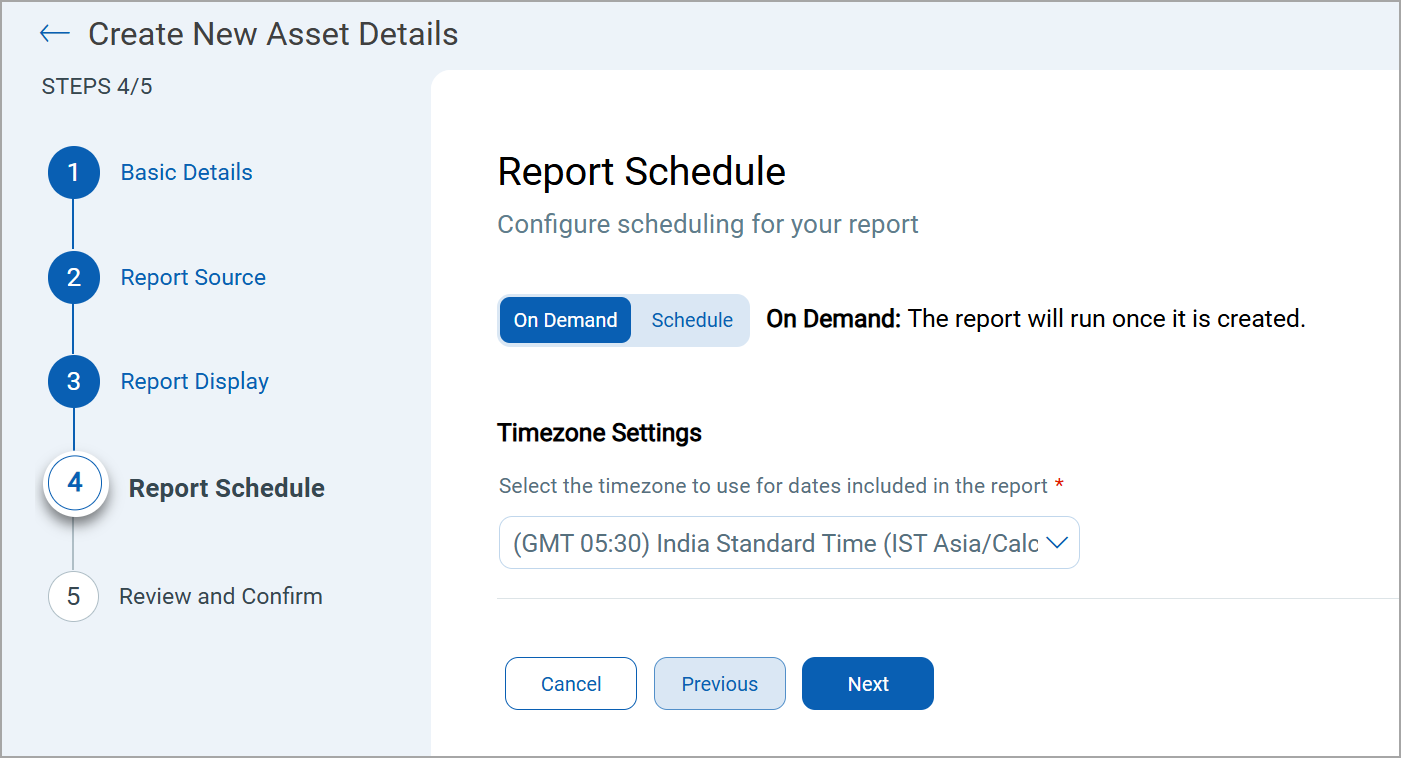 screen showing Report On-Demand schedule.