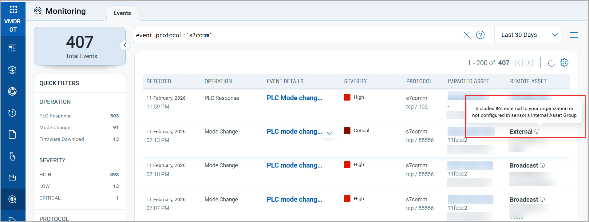 label details of special assets in monitoring tab.