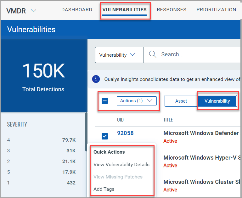 Actions drop-down menu.