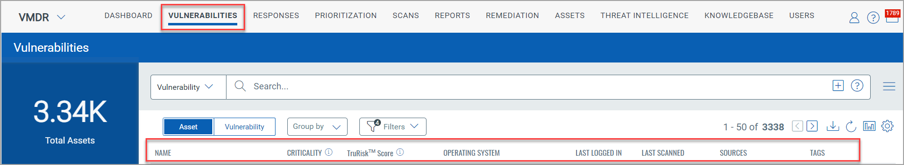 Choose Asset to view the assets in your inventory.