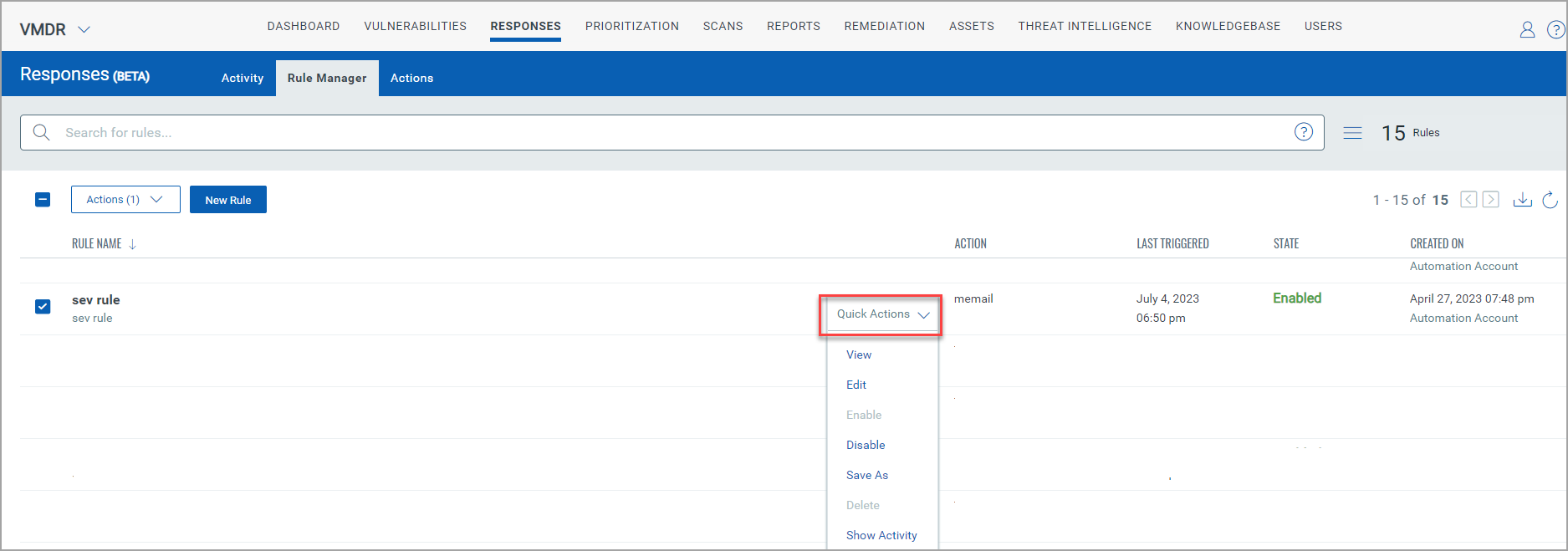 Quick action responses