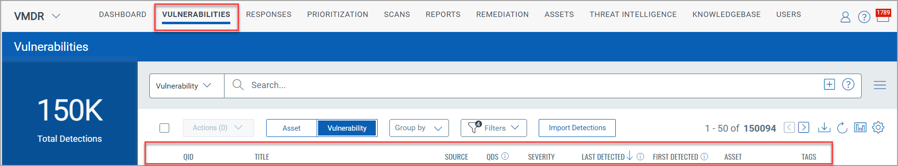 Choose Vulnerability to view the vulnerabilities detected on your assets.
