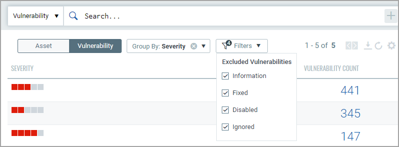 Additional filter option to further narrow down search of
vulnerabilities.