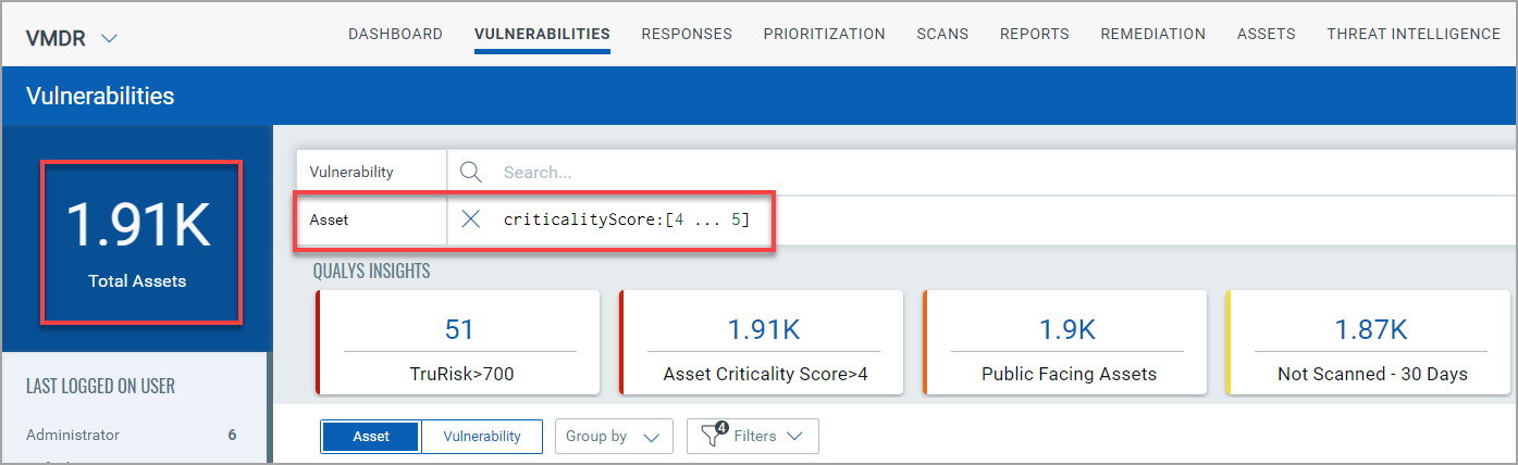 Asset Criticality widget example, in the Asset field.