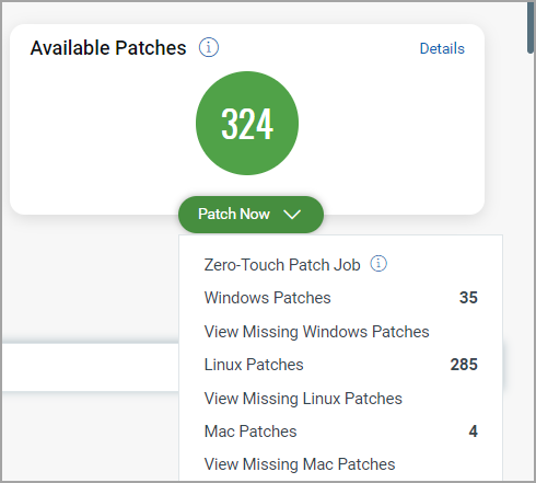 Patch Now options.