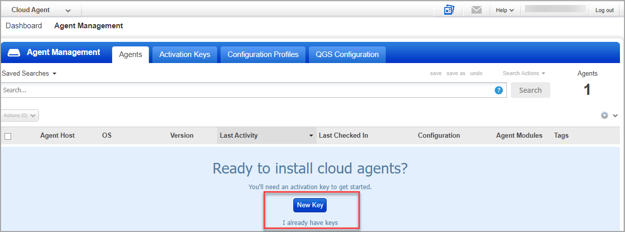 New Key button in Agent Management tab.
