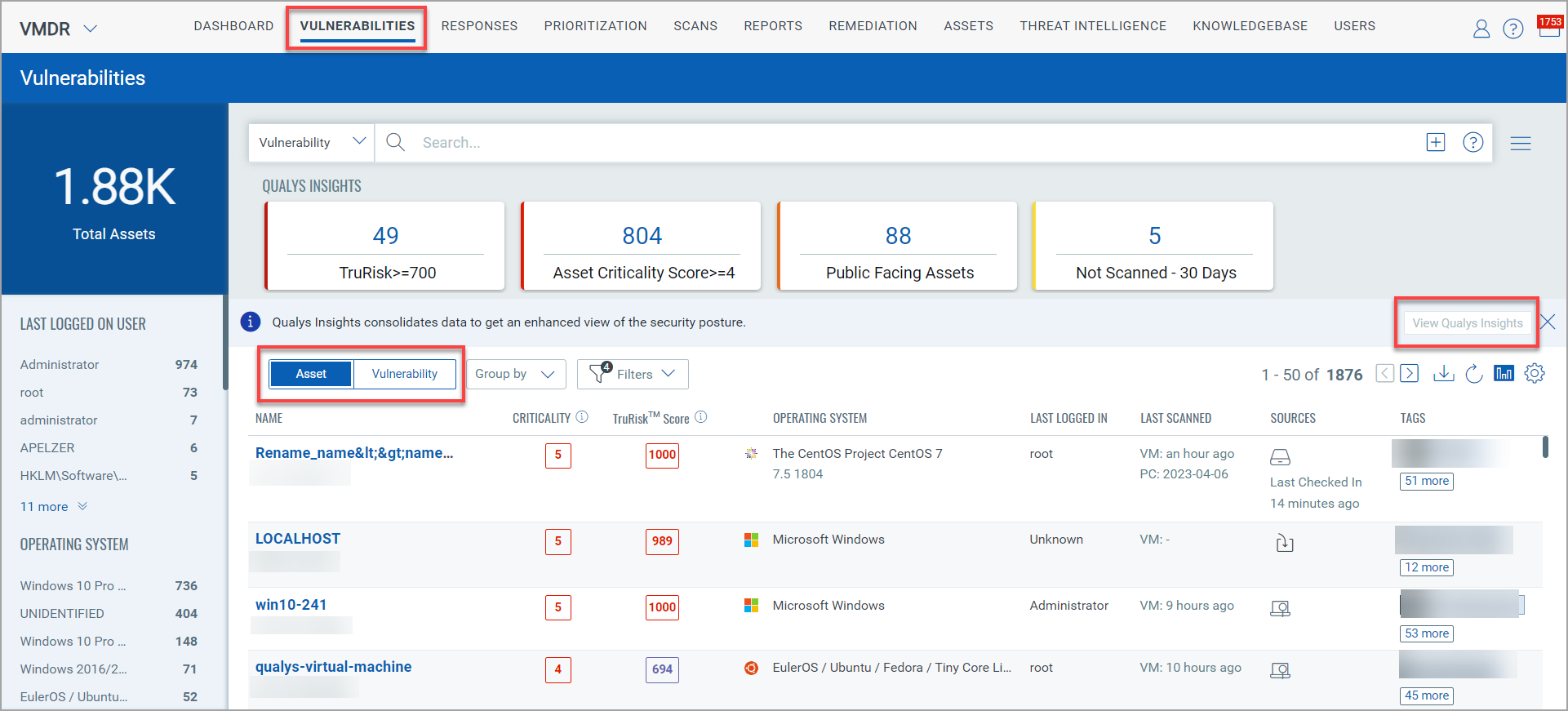 Vulnerabilities tab in VMDR module.