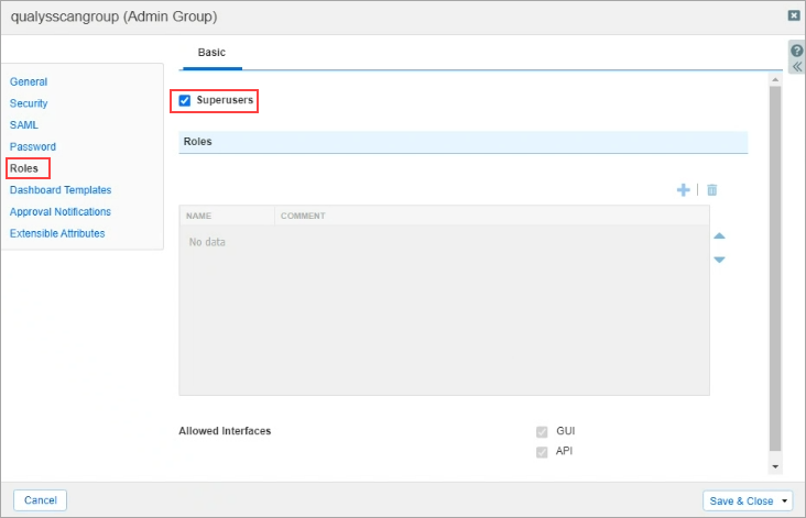 Selecting the Superusers from the Roles tab.