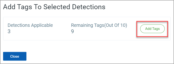 Add Tags to Selected Detections window