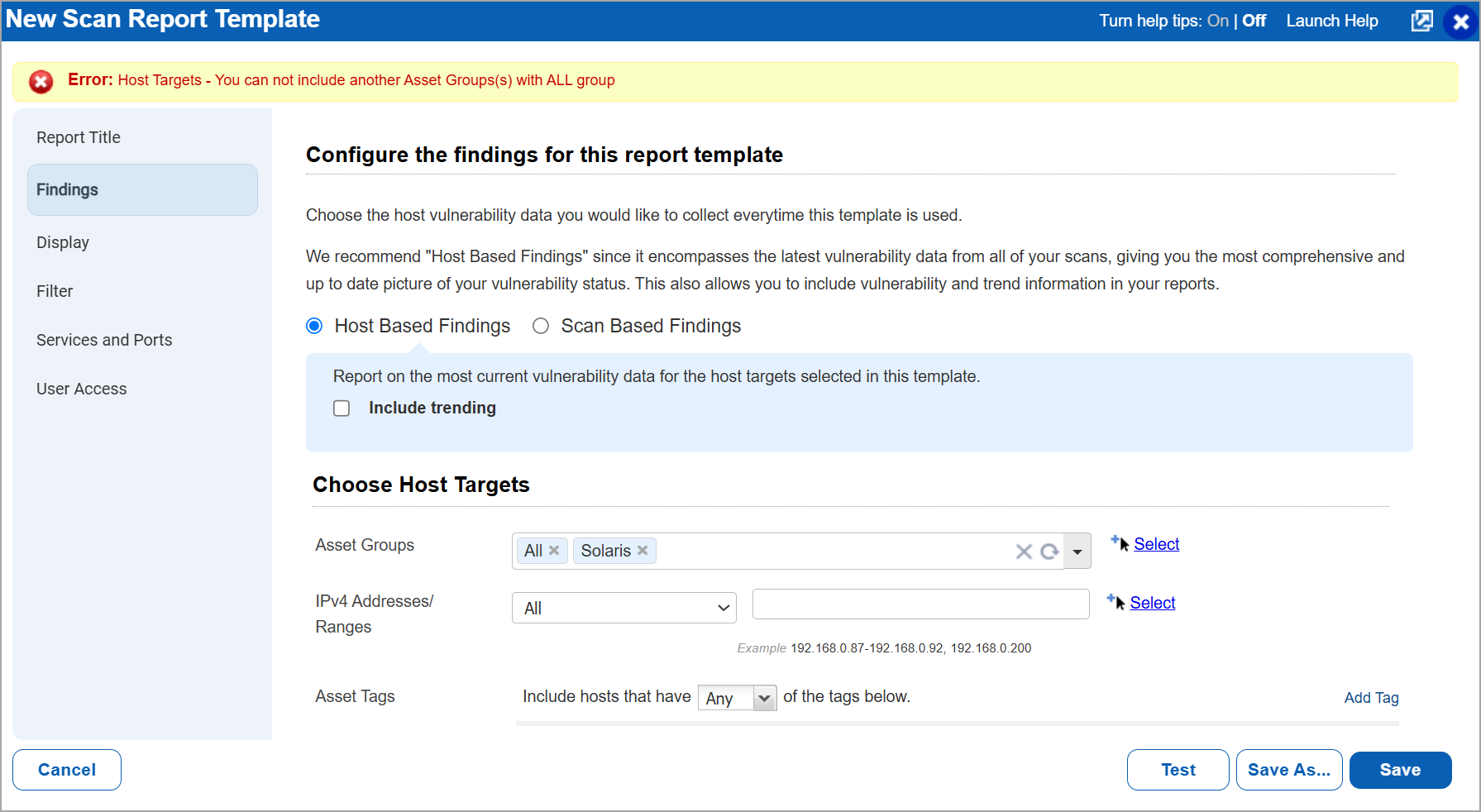 Error during report template creation