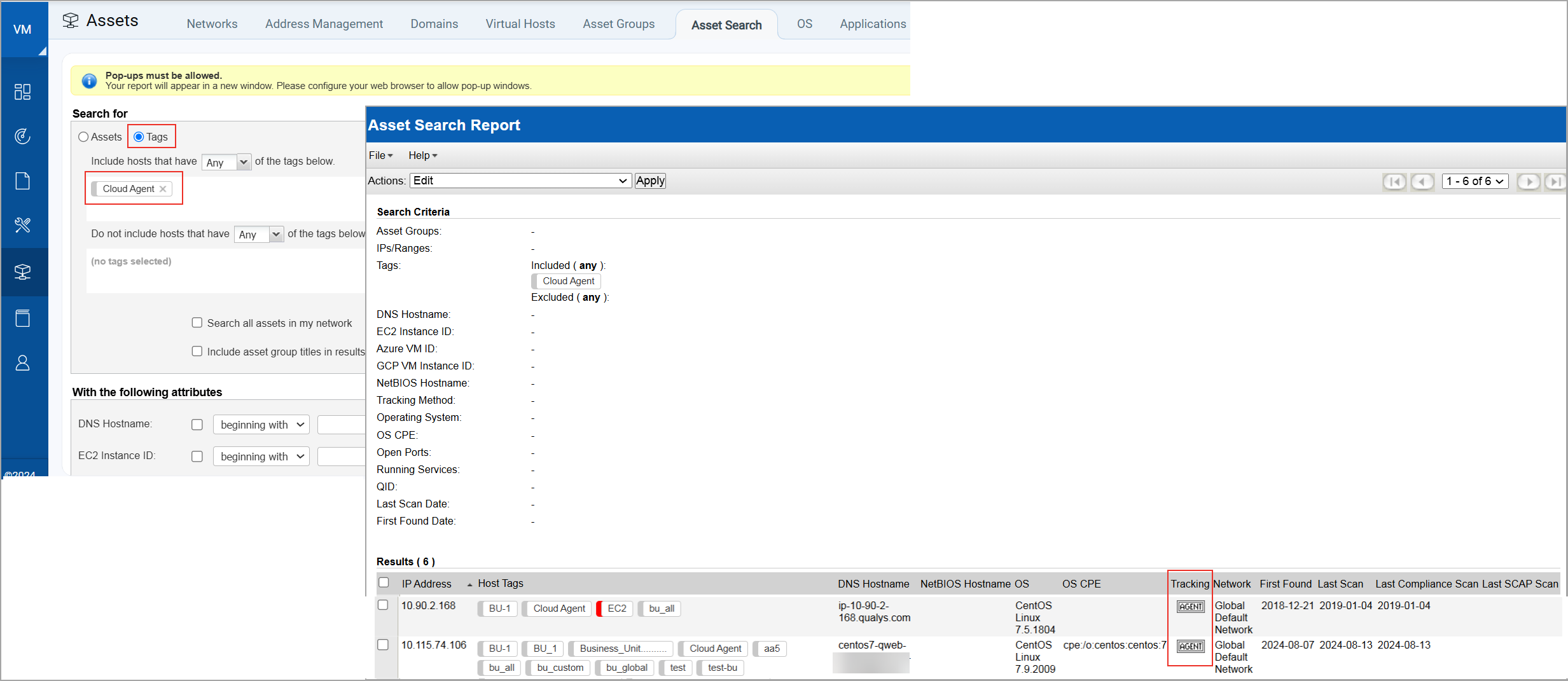 Asset Search Report for agent assets