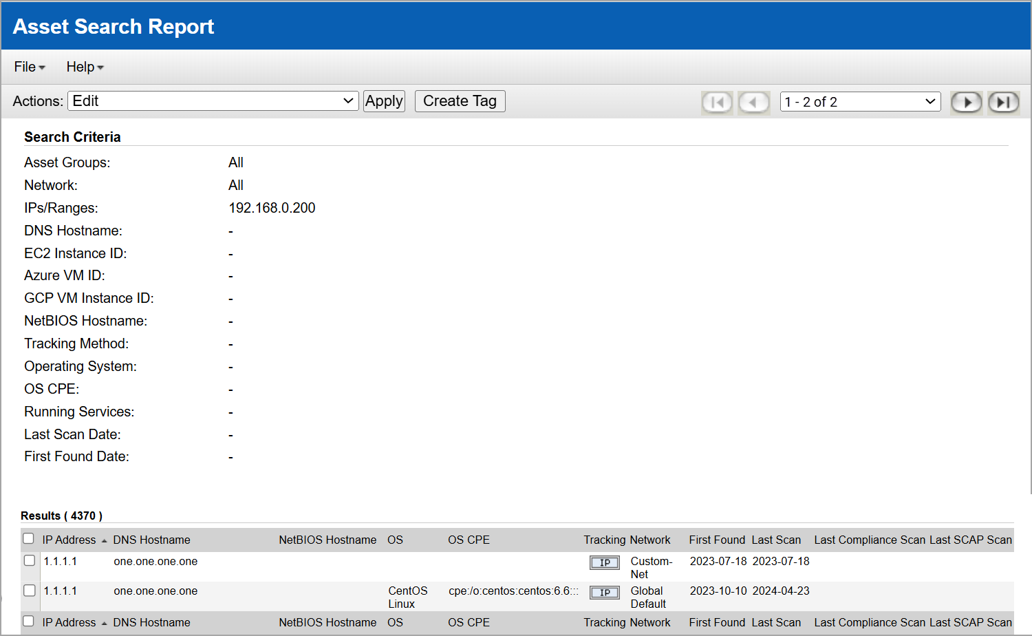 Asset Search Report sample