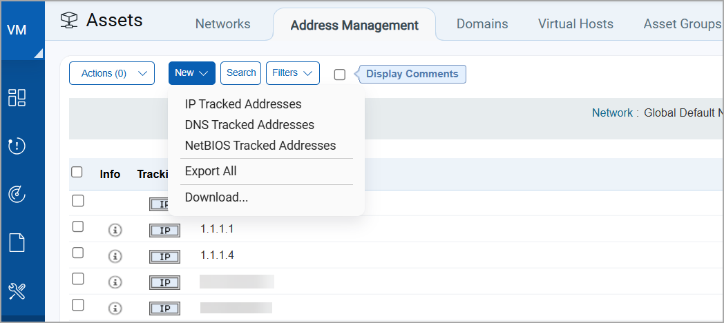 Address Management New menu