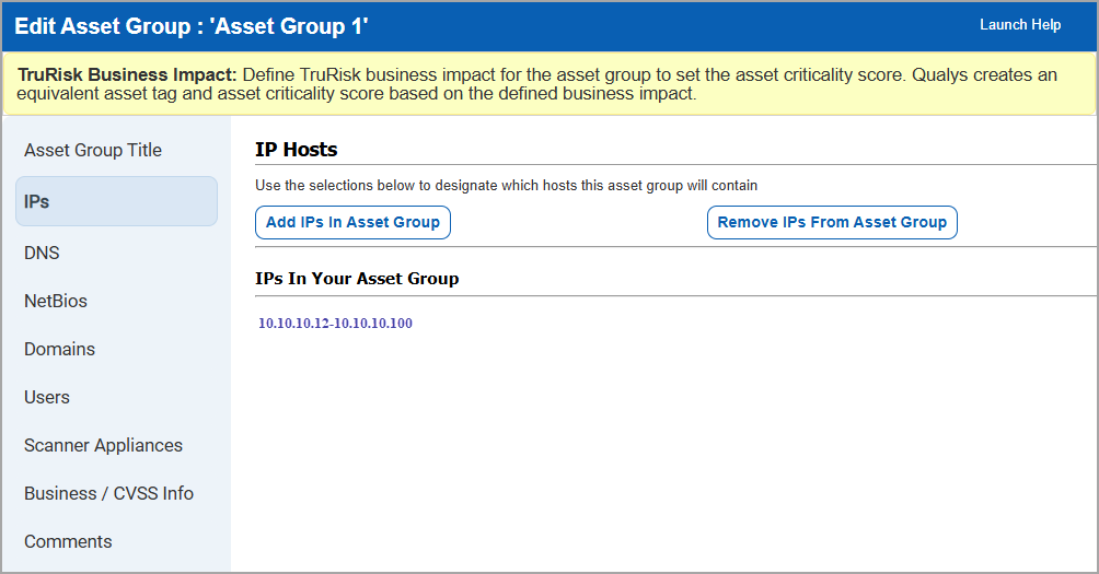 IPs tab in Edit Asset Group with new buttons to add and remove
