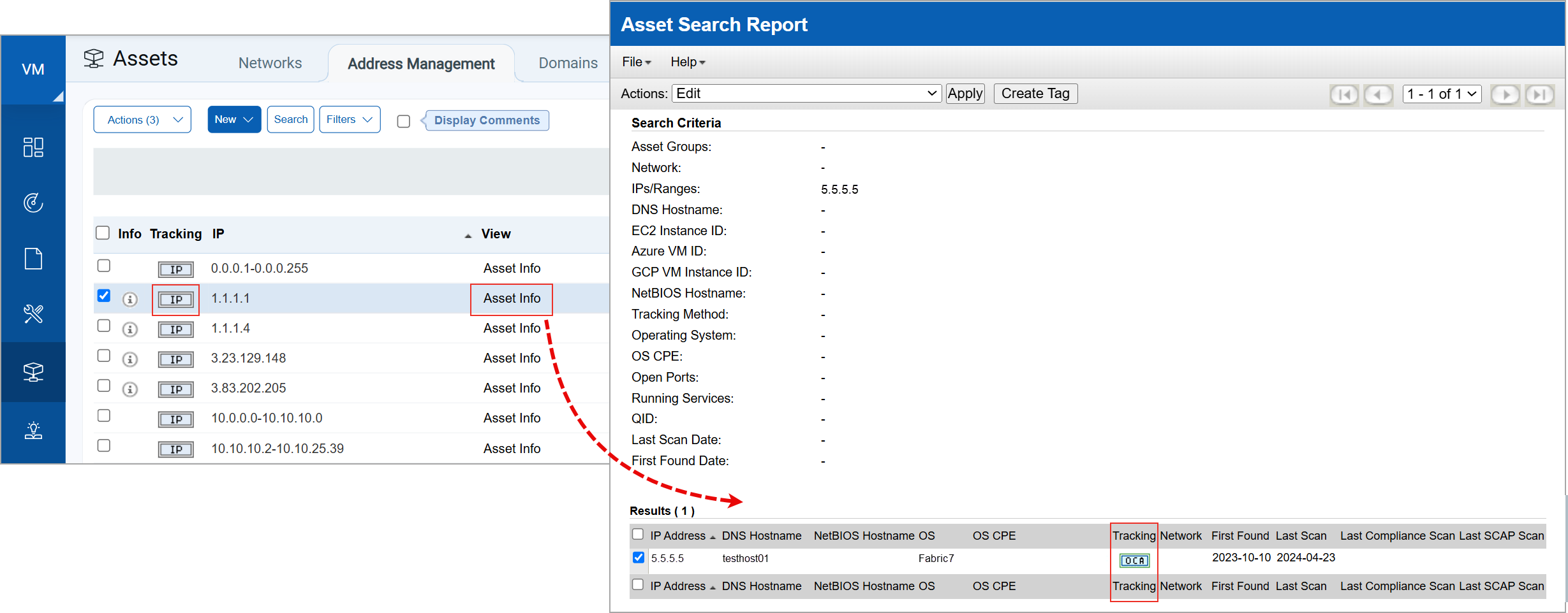 Asset Search Report for OCA assets