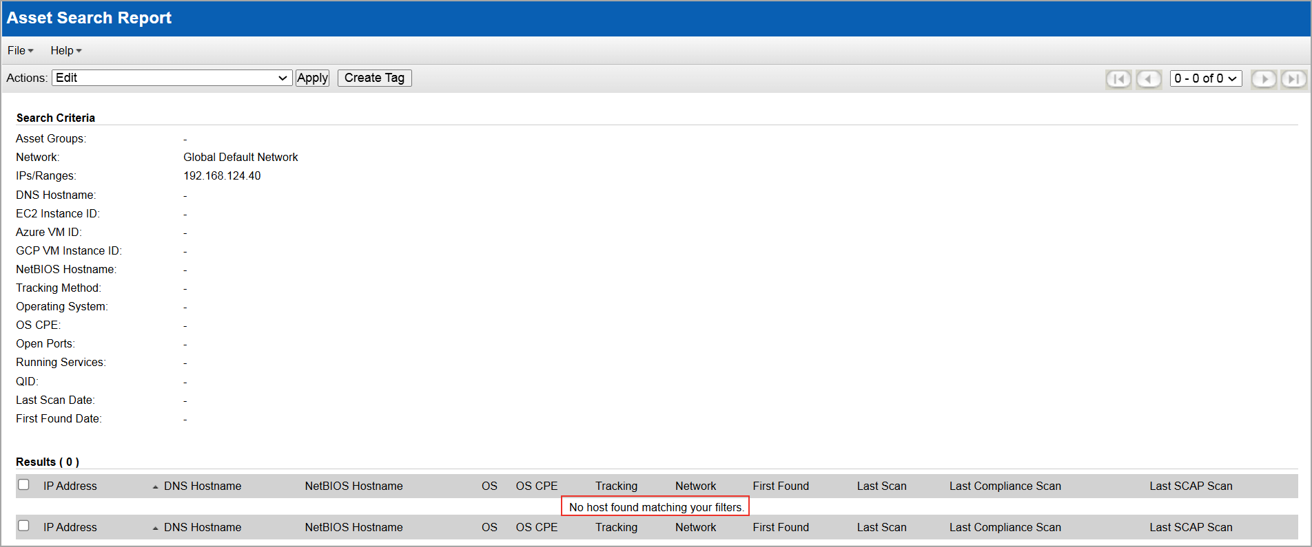 Asset Search Report for assets that are not scanned