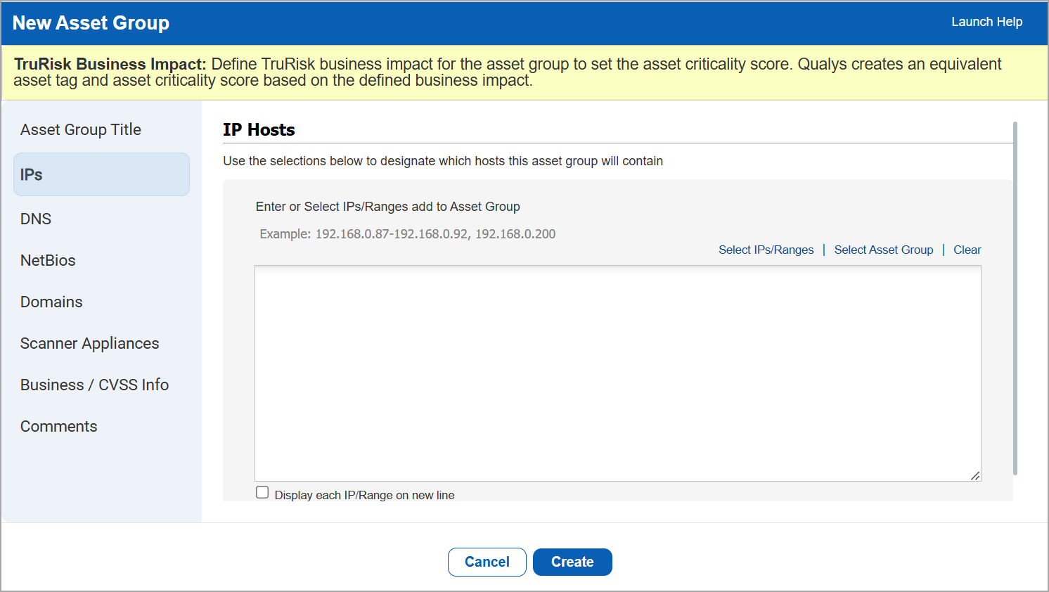 IPs tab in New Asset Group doesn't show Remove link