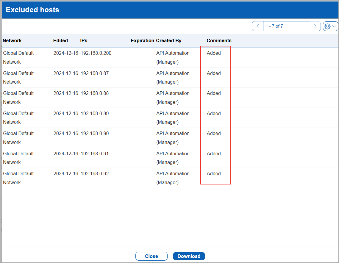 Displaying the existing hosts list when clicked on View.