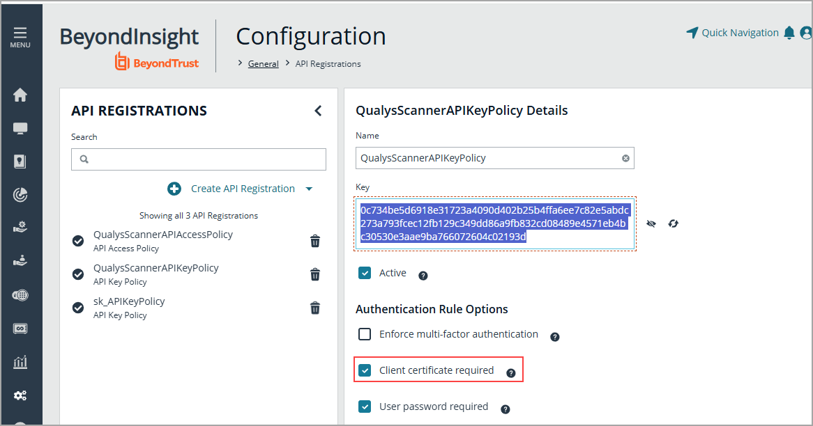 BeyondInsight UI Client Certificate Required Checkbox