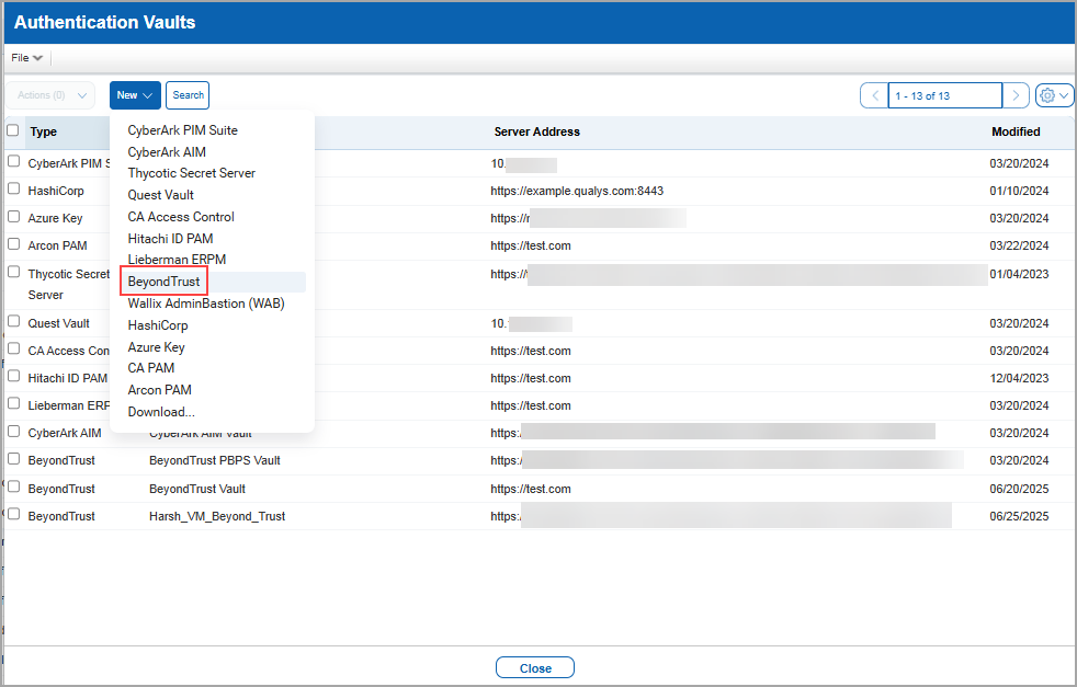 Select BeyondTrust Vault from Authentication tab.