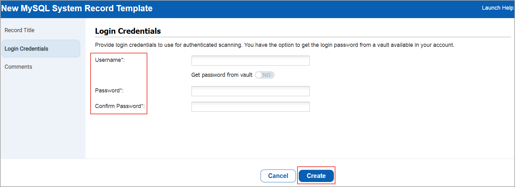 Login credentials for MySQL.
